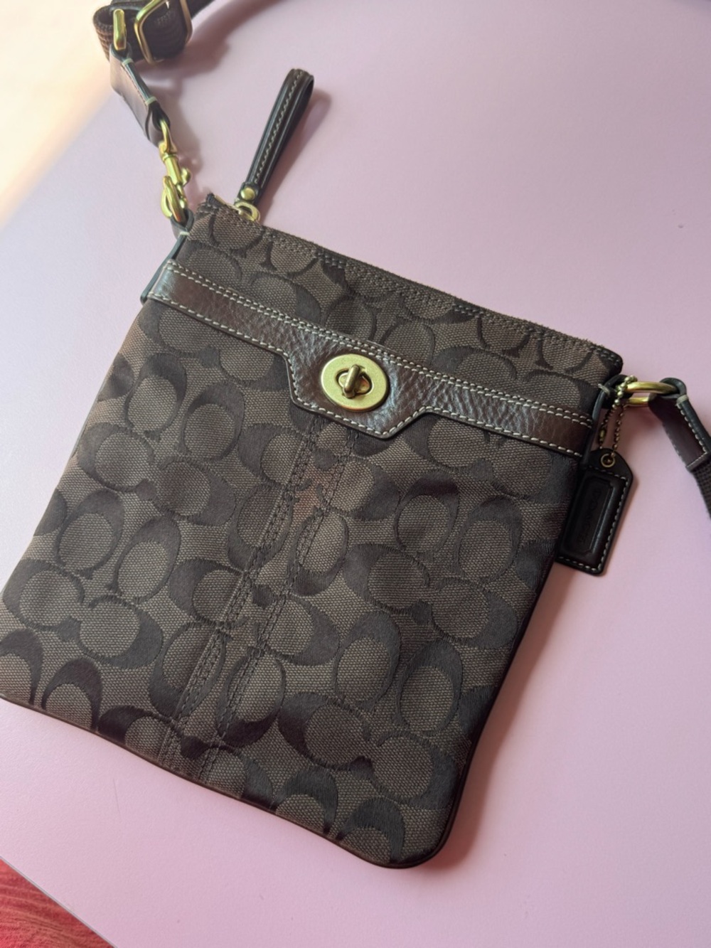 Coach Brown Signature Crossbody Turnlock Bag
